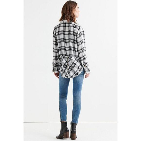 Lucky Brand Blue Bungalow Plaid Button Up Shirt Slouchy Tuxedo Back Size… - Picture 2 of 13